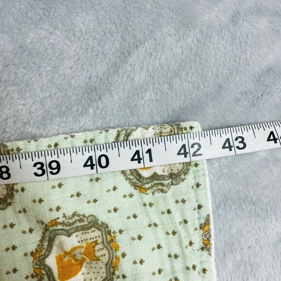 Patina Vie Baby Blanket Fox & Baby Print Green 100% Cotton Muslin 42” Square - Picture 4 of 5